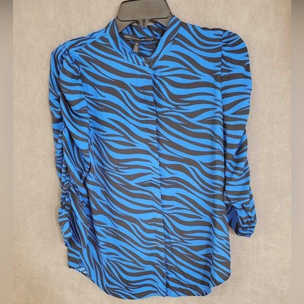 White House Black Market Blue and Black Zebra Print Blouse